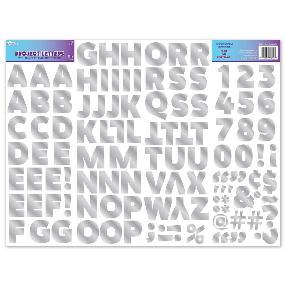 Holographic Foil Project Letters & Numbers Stickers, 2 in, 115 CT